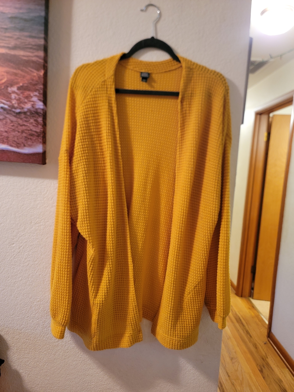 wild fable Mustard Yellow Waffle-Knit Open Cardigan
